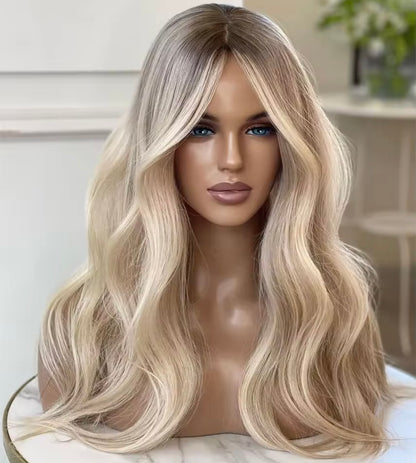 Women’s Wig- Full Lace Raw European Hair Cuticle Aligned Water Wave Full Lace Wig Human Hair Ombre 613 Lace Front Wig With Baby Hair
