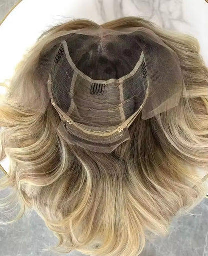 Women’s Wig- Full Lace Raw European Hair Cuticle Aligned Water Wave Full Lace Wig Human Hair Ombre 613 Lace Front Wig With Baby Hair