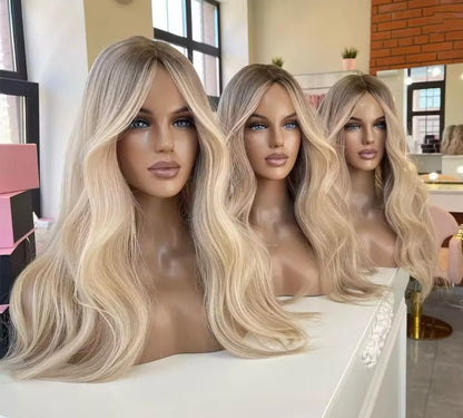 Women’s Wig- Full Lace Raw European Hair Cuticle Aligned Water Wave Full Lace Wig Human Hair Ombre 613 Lace Front Wig With Baby Hair