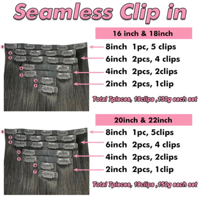 Invisible hair extensions Human hair Clip In 100% High Quality Remy Russian Extensions Best Quality Dark Color Seamless Straight Clip-in Vir