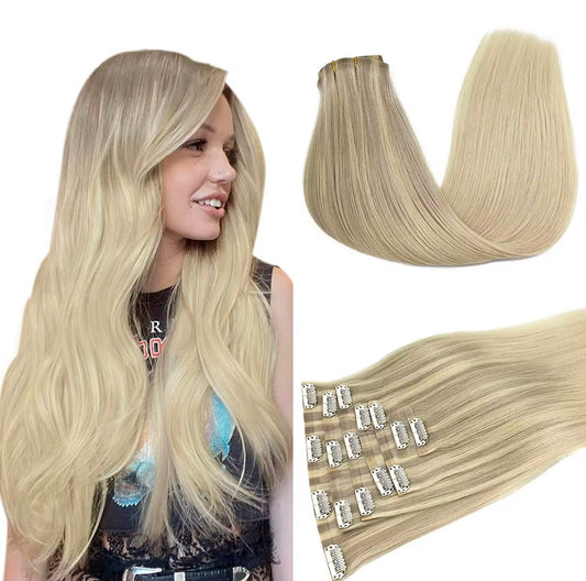 Invisible hair extensions Human hair Clip In 100% High Quality Remy Russian Extensions Best Quality Dark Color Seamless Straight Clip-in Vir